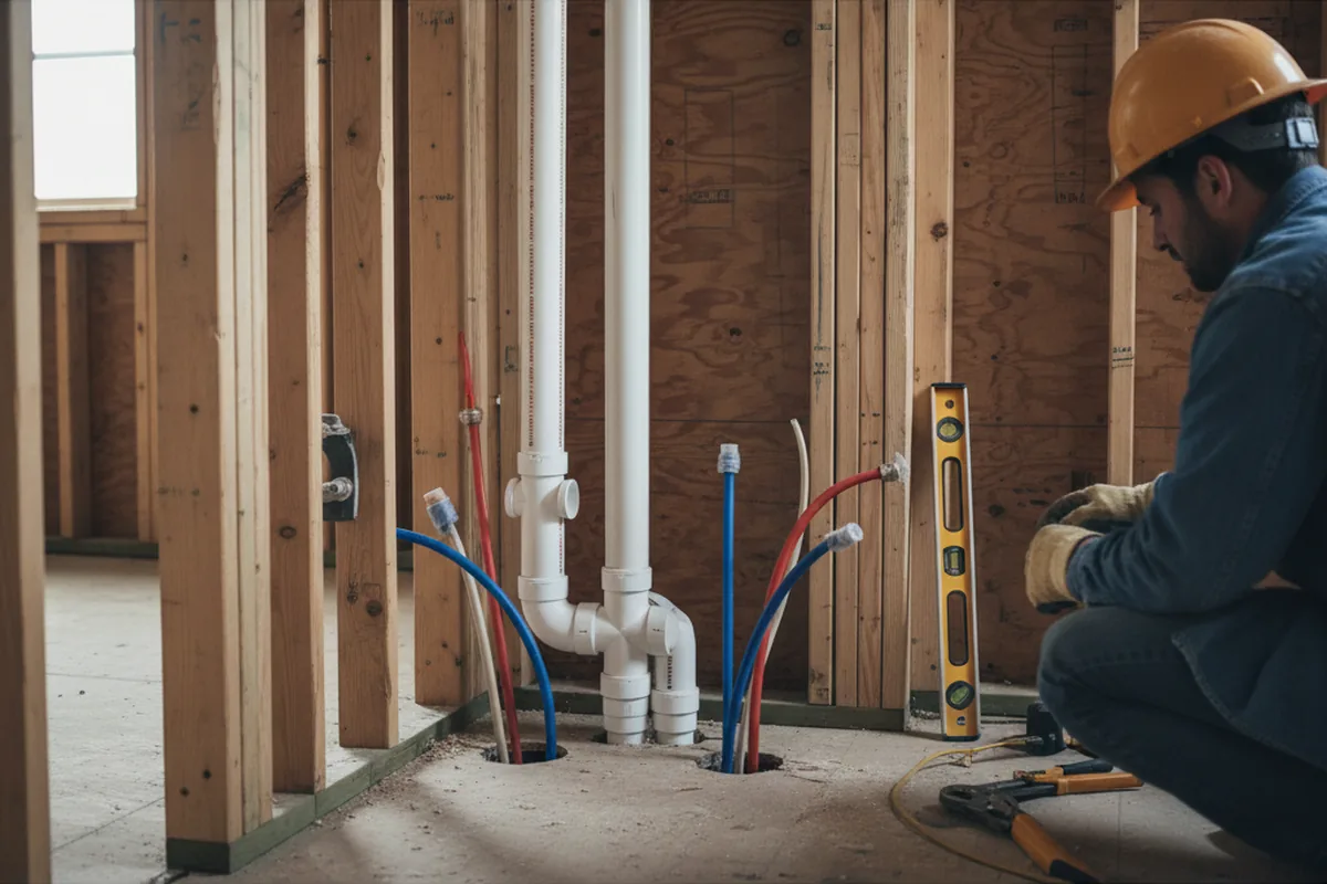 Drain and supply rough-in during Sump Pump Repair in New Berlin